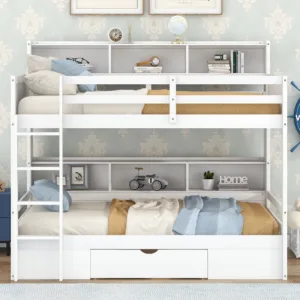 Modern white twin bunk bed for kids