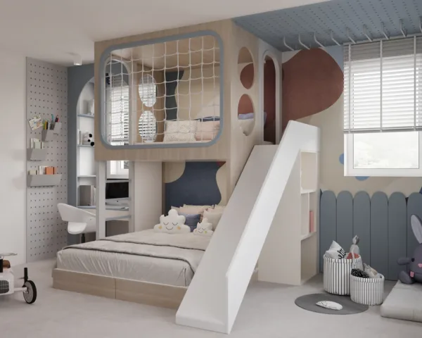 Custom made Montessori loft bed with slide