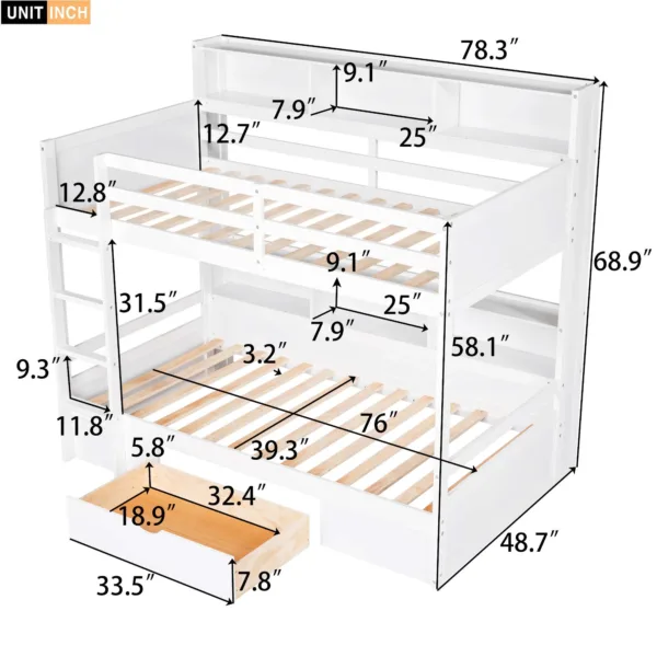 Modern white twin bunk bed for kids