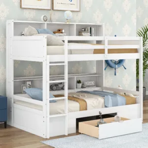 Modern white twin bunk bed for kids