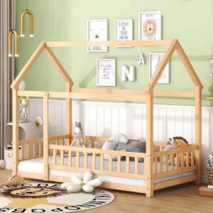 Wooden house bed with Fence