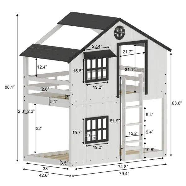Wooden house bunk bed