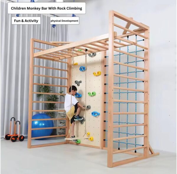 Children Monkey Bar With Rock Climbing