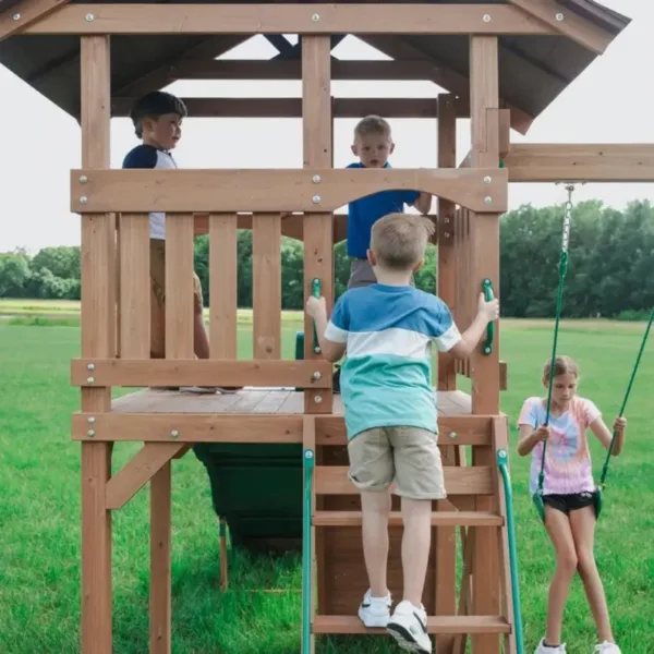 Wooden Outdoor Playset with Swings, Slide, and Ladder