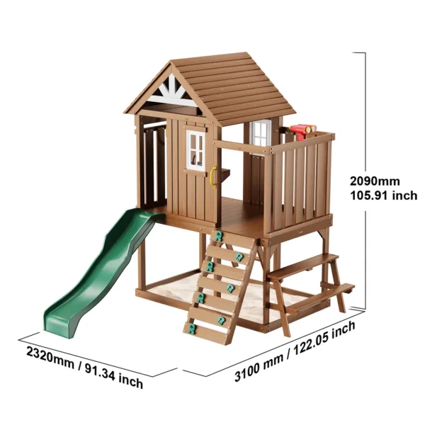 Wooden Outdoor Playhouse with Slide & Climbing Wall