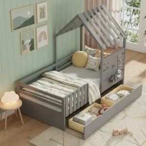 Montessori Playhouse Bed with Storage Drawers