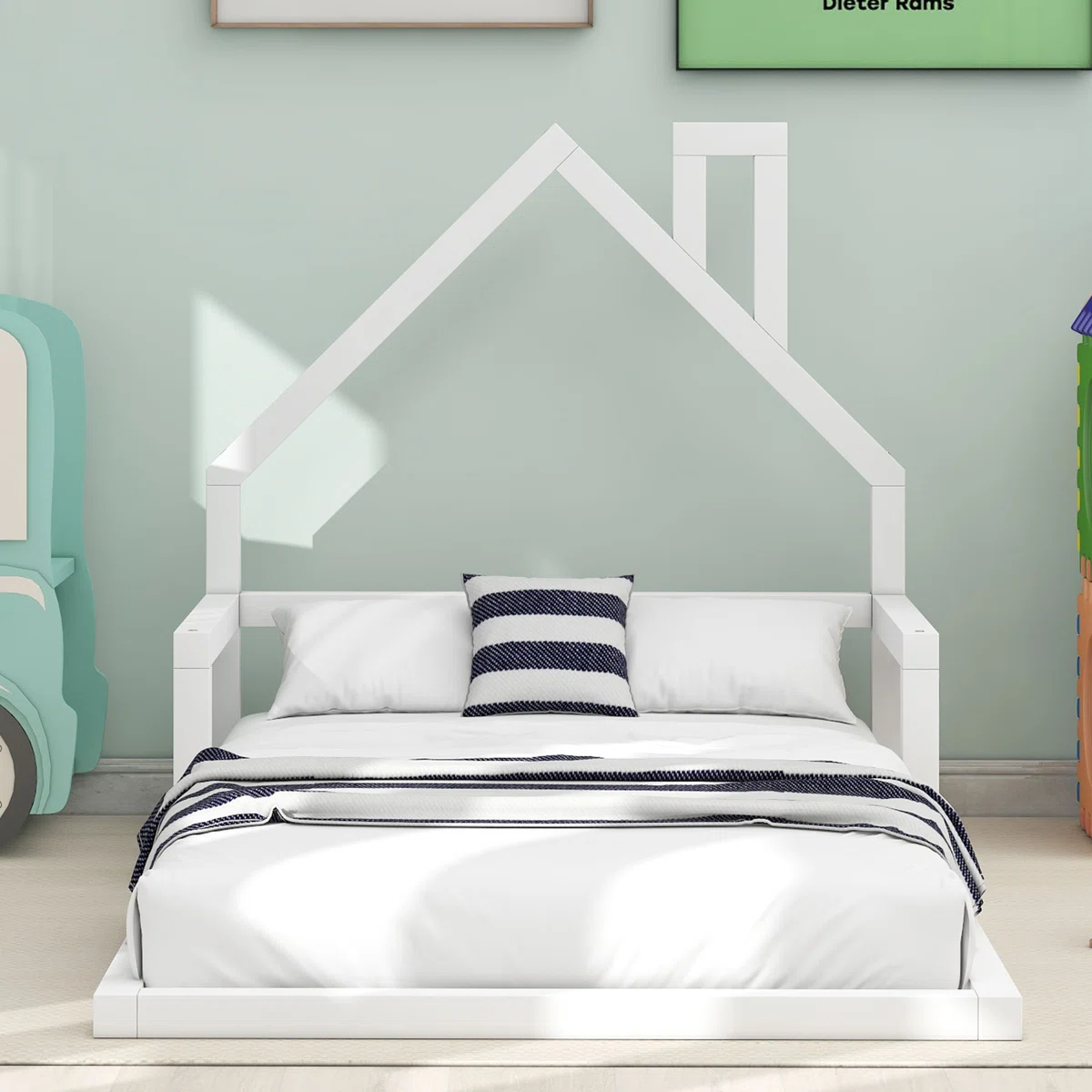 Little Haven House-Frame Floor Bed White wood house-frame floor bed for kids
