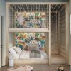kids adventure bunk bed with jungle theme climbing wall and rope net loft