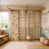 wooden climbing set for kids with climbing wall, Swedish ladders and rope net